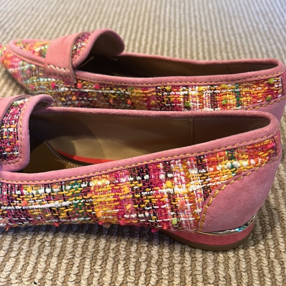 NEW DONALD PLINER boucle and suede pink tweed pointed toe penny loafers 6.5 - Picture 9 of 10